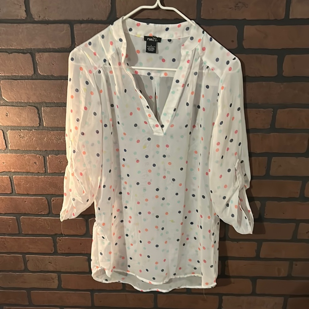 Sheer polka dot 3/4 sleeve blouse